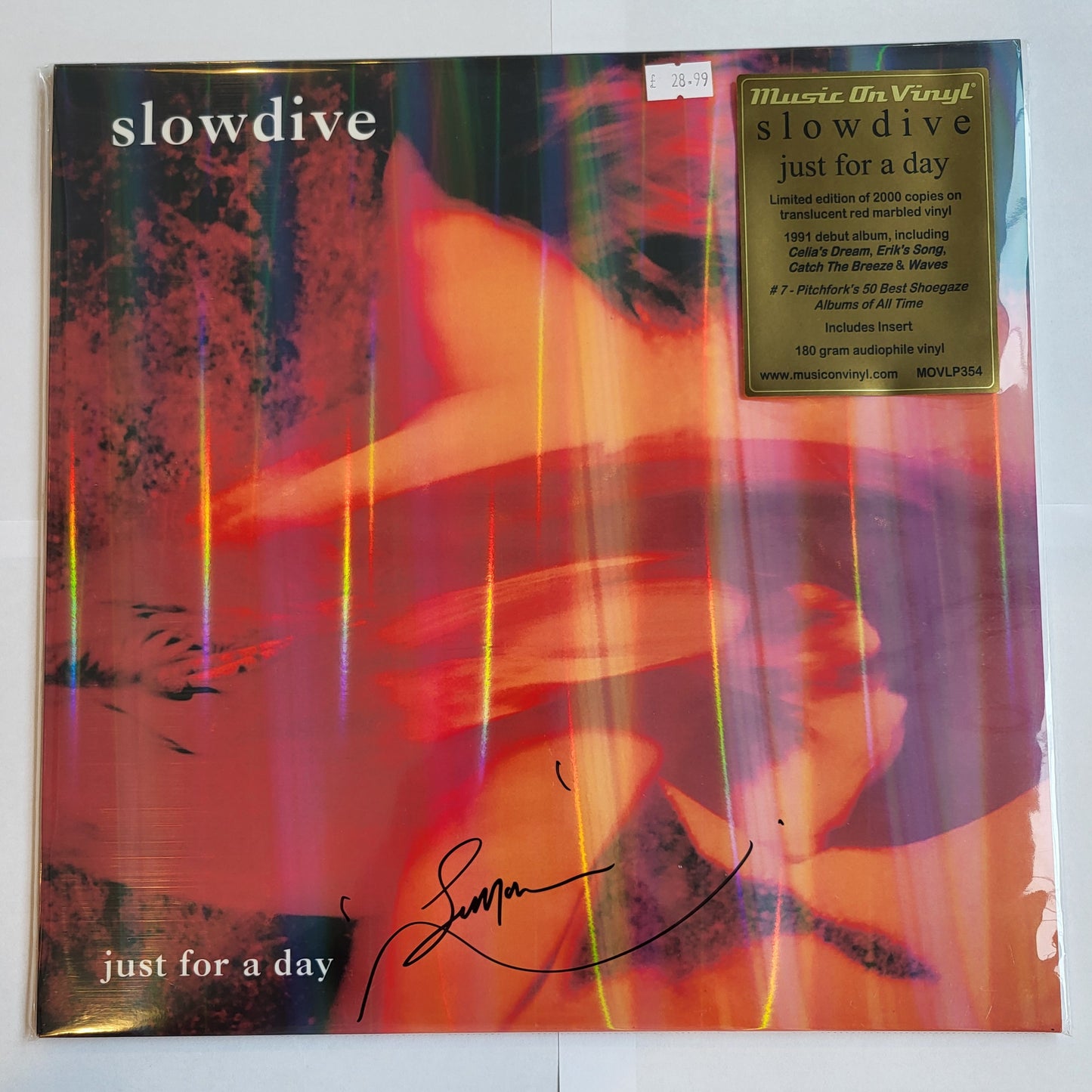 Slowdive - Just for a day (Signed by Simon Scott) (Rainbow sleeve + Translucent Red Marbled Vinyl)