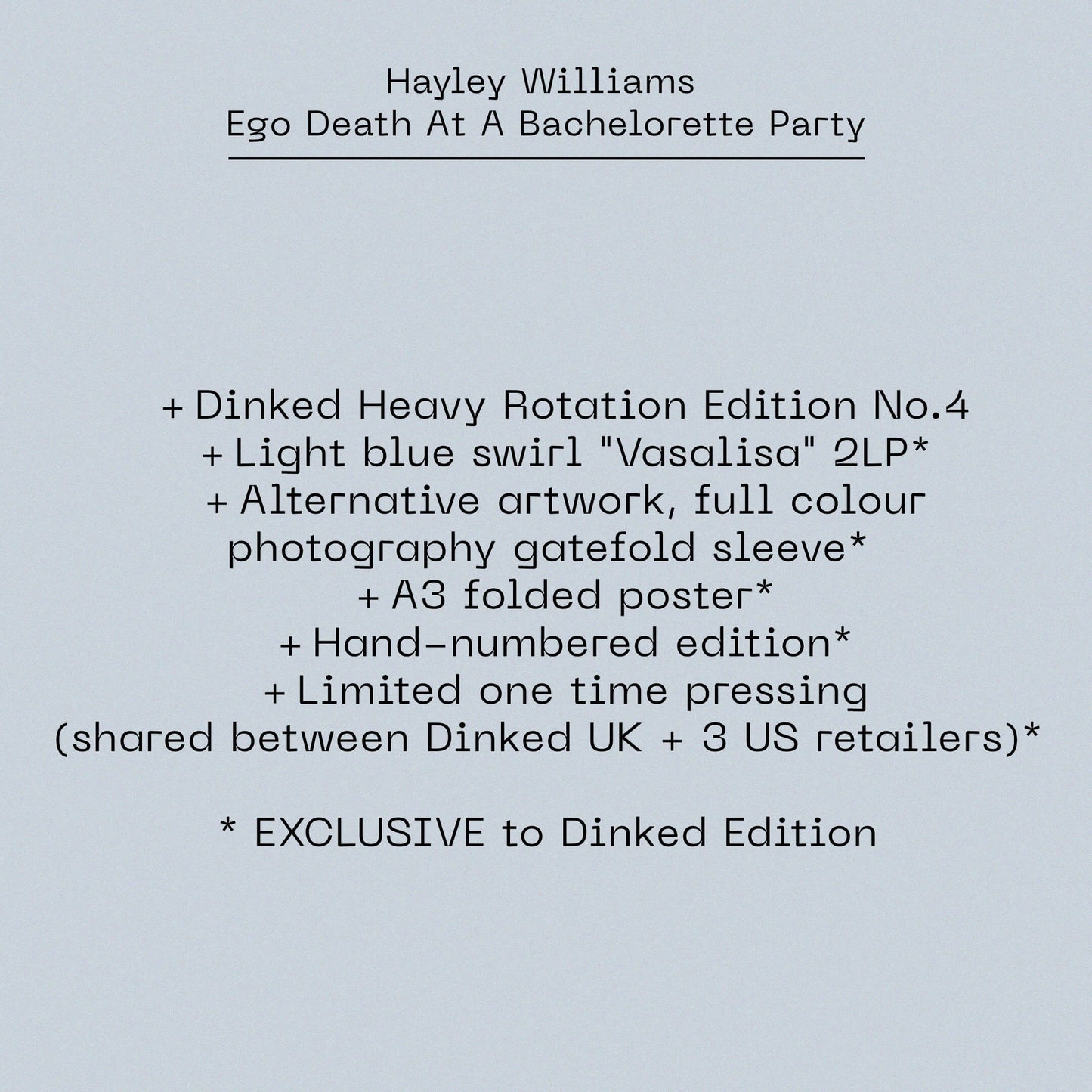 Hayley Williams - Ego Death At A Bachelorette Party (Dinked Edition Vinyl) (Alt Cover + Light Blue Swirl "Vasalisa" 2xLP Vinyl)